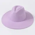Lavendelweites Krempe Wolle Fedora Hut, klassische einfarbige lässige Modekappe für Damen Herren. - Taroviolett