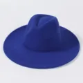 Blauer Hut mit breiter Krempe, einfarbiger Kunstwolle britischer Jazz Cowboyhut Damen Herren. - Königsblau
