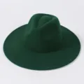 Dunkelgrüner breiter Krempe Faux Wolle Fedora Hut Unisex Klassischer Jazz Hut Freizeit - Dunkelgrün