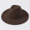 Klassischer brauner Fedora Hut mit breiter Krempe Wollfilz Jazz Cap fuer Damen und Herren - Kaffee