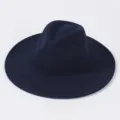 Dunkelblauer, breiter Wollfilz-Fedora-Hut, klassischer britischer Freizeit-Jazz-Hut für Damen. - Marineblau