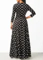 Elegantes schwarz-weißes Polka-Dot Langarm Maxikleid für Damen Freizeit Abendmode. - S / Schwarz