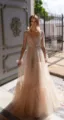 Sexy tiefes V durchsichtiges Pailletten Abendkleid für Damen, elegantes langes Partykleid. - S / Aprikose