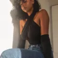 Women sexy black halter cross neck crop top with matching sleeves stylish streetwear apparel - S / Black
