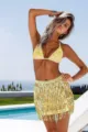Goldene Pailletten Fransen Zweiteiler, glitzerndes Neckholder Bikini Top und Rock Detail. - S / Gold