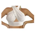 White criss-cross halter crop top detail, sexy backless design, stylish summer apparel. - S / White