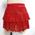 Red sequin tiered mini skirt women sparkle party clubwear short skirt elastic waist - S / Bottoms / Red
