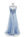 Hellblaues elegantes langes Abendkleid, sexy ärmelloses Mesh Maxi-Kleid mit Blumenstickerei. - S / Hellblau