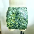 Green sequin mini skirt, sparkling party clubwear skirt, sexy summer festival apparel. - S / Green