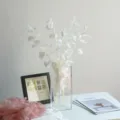 White preserved eucalyptus leaves bouquet in clear glass vase, home decor detail. - 5 Pieces/Set / White