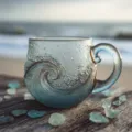 Handgefertigte Meeresglas-Tasse mit geprägtem Wellendesign und Blasenstruktur in Blau - Harz-Stil mit Auskleidung / Wellen-Stil