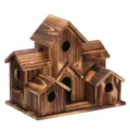 Rustic multi-room wooden birdhouse villa for outdoor garden with burnt wood finish - Six-Hole Villa Style