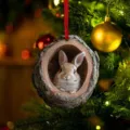Süßer Hase in Baumhöhle Weihnachtsbaumschmuck, der an einem festlichen Baum hängt - Hase im Baumloch (3)