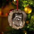 Realistisches Waschbär-Acryl-Ornament, das an einem festlichen Weihnachtsbaum hängt. - Herausguckender Waschbär (7)