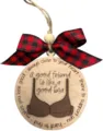 Lustiges hölzernes BH Weihnachtsornament mit Freundschaftsspruch und rot-schwarzer Schleife - Dunkelgrauer BH-Stil / Dunkelgrau