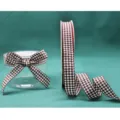 Brown white gingham ribbon checkered fabric ribbon for gift wrapping crafting DIY decoration - Coffee