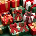 Nastro regalo di Natale, bellissimo fiocco scozzese rosso verde, imballaggio DIY - Modello due