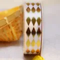 Cinta blanca y dorada de rombos para envolver regalos, decoración de fiestas y manualidades, 2.5cm - 2,5 cm x 25 yardas / Beige