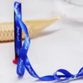 Royal blue ribbon 1cm wide with printed white text for gift wrapping and DIY crafts. - Sapphire Blue