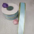 Cinta de poliéster de doble cara azul claro con doble borde dorado, 2.3cm cinta de regalo DIY. - Talla 25 / Azul claro