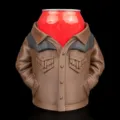 Detailaufnahme eines 3D-gedruckten Dosenhalters in Jackenform mit Western-Fransen-Design. - Typ B Lederjacke / Innendurchmesser: 6.7cm / Braun
