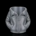 Grauer 3D-gedruckter Dosenhalter in Hoodie-Form für Getränke und Schreibtisch-Deko - Lederjacke / Innendurchmesser: 6.7cm / Grau