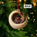 Detailliertes flaches 2D-Acryl-Marienkäfer-Weihnachtsornament an einem Tannenzweig - Marienkäfer Dekoration (10)