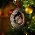 Detaillierte Ansicht eines schlafenden Eichhörnchens als Weihnachtsbaumschmuck aus Acryl - Schlafendes Eichhörnchen im Baumloch (20)
