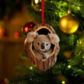 Nahaufnahme von niedlichem Koala Acryl Weihnachtsbaumanhänger mit 3D Holzeffekt - Koala im Baumloch (23)