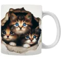 3D-Kätzchen blickt aus Wandloch Keramik-Kaffeebecher Geschenk für Katzenliebhaber - 301-400ml / Drei Blauäugige Weiße Katzen Wandloch Stil (cat7)