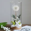Flor de diente de león preservada en botella de vidrio adorno decoración hogar regalo cumpleaños - Diente de león verde y blanco (Diámetro 6,5 x 15 cm)