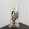 Flor seca diente de león preservado en botella de vidrio adorno regalo de cumpleaños. - Estilo Diente de León Verde Militar / Diámetro 6.5x15cm / Estilo Verde Militar