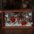 Cadre photo 3D en bois avec fleurs séchées préservées affichage acrylique cadeau - Pack de Matériel Rouge + Grand Cadre
