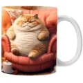 Lustige 3D mürrische fettige orangefarbene Katze Keramik Kaffeetasse für Büro oder Haus - 301-400ml / Lustige Fette Orange Katze Rosa Sessel Stil (cat16)