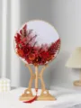Ventaglio rotondo fai da te in fiori secchi stile cinese con supporto in legno per arredamento. - Rosso cinese - Kit materiale fai da te per ventaglio tondo + supporto da palazzo in resina