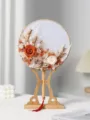 Ventaglio rotondo di fiori secchi conservati artigianali con supporto in legno regalo tradizionale - Arancio antico - Kit ventaglio tondo + supporto in resina stile palazzo