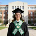 Banda verde con motivo de dólar para graduación y insignia de roseta fiesta de celebración - Verde