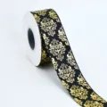Black and gold patterned ribbon, 4cm wide decorative ribbon roll for gifts and floral wrapping. - 4cm x 25 Yards / Black