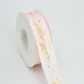 Pink Happy New Year ribbon gold stamped satin gift wrapping ribbon holiday decorative band - 2.5cm*25 Yards / Pink