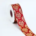4cm Red Gold Damask Ribbon Roll for Gift Wrapping Wedding Party Flower Bouquets Decoration - 4cm x 25 Yards / Bright Red