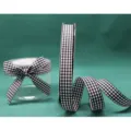 Black and white gingham ribbon, fabric webbing for gift box packaging and DIY hair accessories. - Black