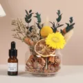 Kit de material DIY de aromaterapia de flores secas con florero de vidrio y aceite esencial - Estilo Exquisito / Paquete de Materiales con Taza y Aceite Esencial
