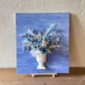 3D French oil painting preserved flower bouquet variant with white relief vase display. - Azure Flower Rhythm - Floral Material Kit (Drawing Board & Vase Not Included)
