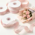 Pink polka dot ribbon 2.5cm wide, classic design for gift wrapping, bouquet and garment decoration. - Light Pink