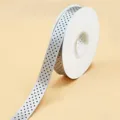 Vista dettagliata di un nastro argentato a pois per confezioni regalo e decorazioni. - Grigio chiaro con punti neri