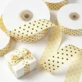Yellow polka dot ribbon for gift wrapping, 2.5cm width fabric craft ribbon variant. - Light Yellow