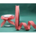 Red and white gingham ribbon for DIY crafts, gift wrapping, floral packaging, and hair accessories. - Bright Red