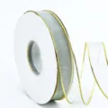 Ruban transparent blanc avec bordure metallique dores, bobine elegante pour emballage cadeau. - 1.5*25 Yards / Gris