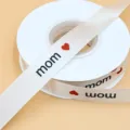Cinta de satén beige estampada para el día de la madre embalaje de regalos y decoración - Mamá / Blanco Roto