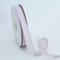 Pink blue grey gingham ribbon spool, check fabric webbing for gift wrapping DIY hair bow. - Pink Purple